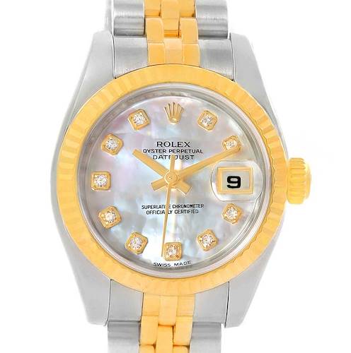 Photo of Rolex Datejust Steel 18K Yellow Gold MOP Diamond Dial Watch 179173