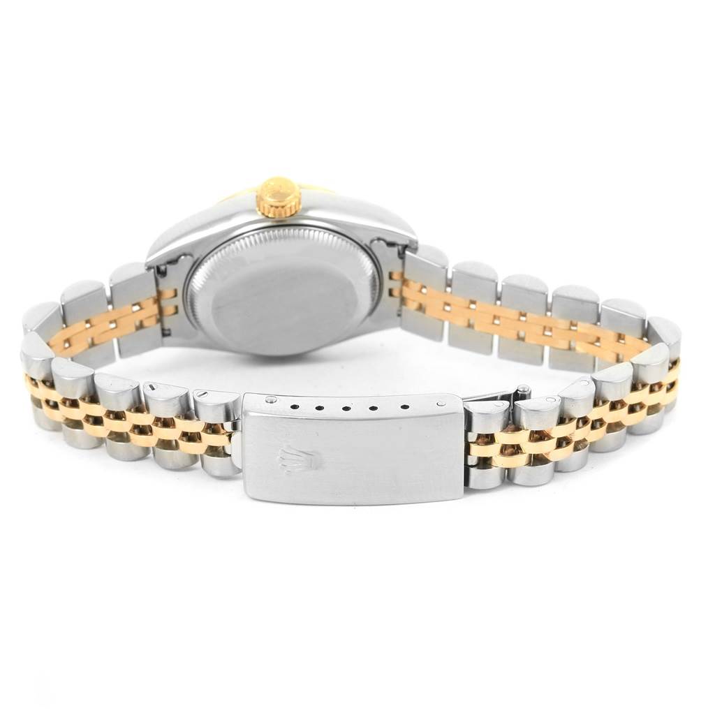 The image shows the back of a Rolex Datejust 69173 Women's Stainless Steel Champagne Dial 69173 Women's Stainless Steel Champagne Dial watch, highlighting the bracelet and clasp.