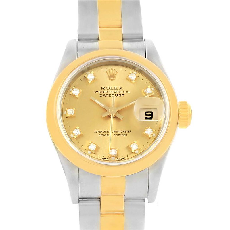 Rolex Datejus Ladies Steel 18k Yellow Gold Diamond Dial Watch 69163 SwissWatchExpo