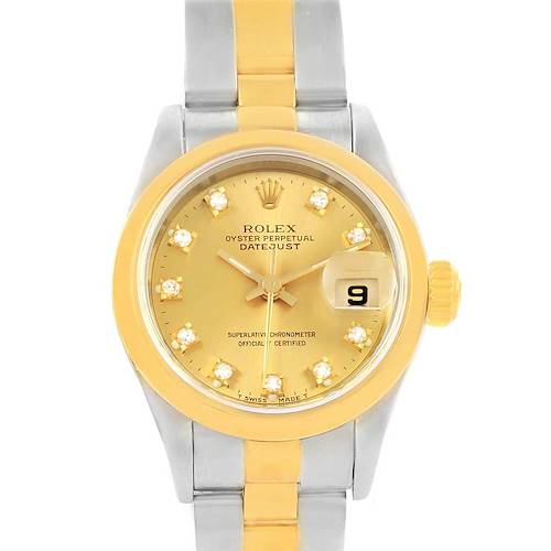 Photo of Rolex Datejus Ladies Steel 18k Yellow Gold Diamond Dial Watch 69163