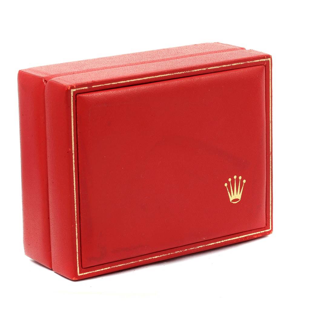 The image shows a red Rolex Datejust 69173 Women's Steel and Gold (two tone) Blue Dial 69173 Women's Steel and Gold (two tone) Blue Dial watch box, viewed from a side angle with the Rolex logo visible.