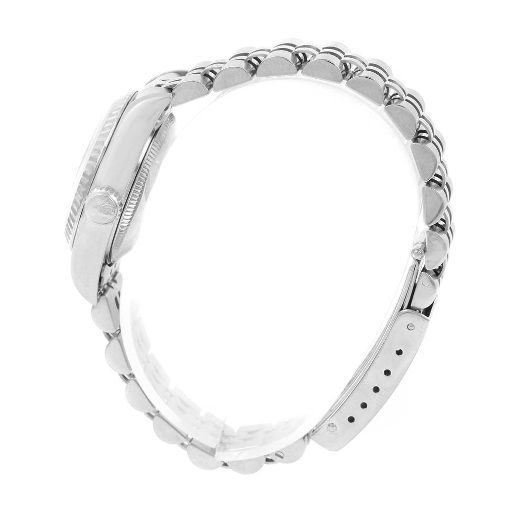 The image shows a side view of the case and bracelet of a Rolex Datejust 69174 Women's Stainless Steel Blue Dial 69174 Women's Stainless Steel Blue Dial watch.