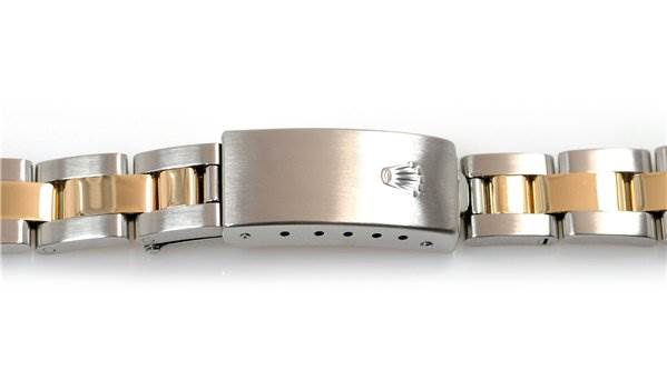 The image shows a close-up of the two-tone clasp and bracelet of a Rolex Datejust 69173 Women's Stainless Steel Black Dial 69173 Women's Stainless Steel Black Dial watch.