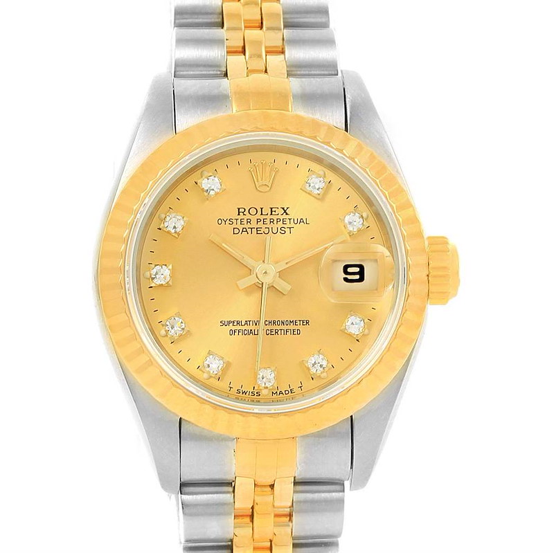 Rolex Datejust Gold Steel Diamond Hour Markers Womens Watch 69173 SwissWatchExpo
