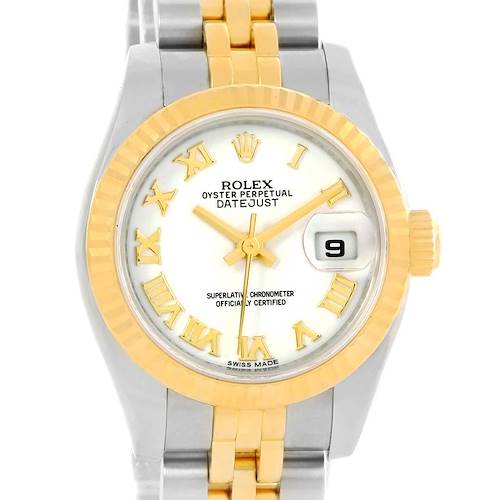 Photo of Rolex Datejust Ladies Steel Yellow Gold White Roman Dial Watch 179173