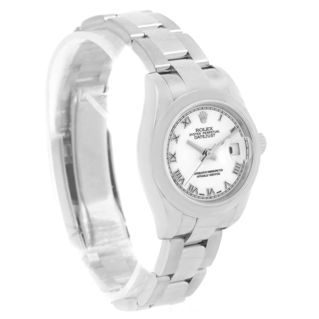 This image shows a Rolex Datejust 179160 Women's Stainless Steel White Dial 179160 Women's Stainless Steel White Dial watch at a three-quarter angle, displaying the face, bezel, and bracelet.
