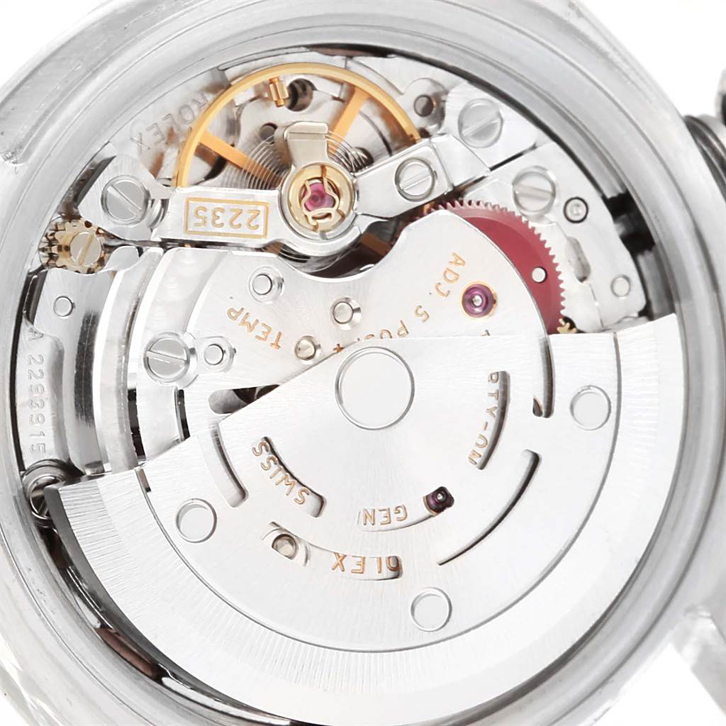 The image shows the intricate automatic movement mechanism of the Rolex Datejust 179160 Women's Stainless Steel Pink Dial 179160 Women's Stainless Steel Pink Dial watch, viewed from the back.