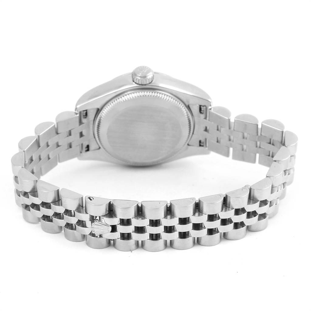 This image shows the back case and bracelet of a Rolex Datejust 179160 Women's Stainless Steel Pink Dial 179160 Women's Stainless Steel Pink Dial watch, viewed from the rear.