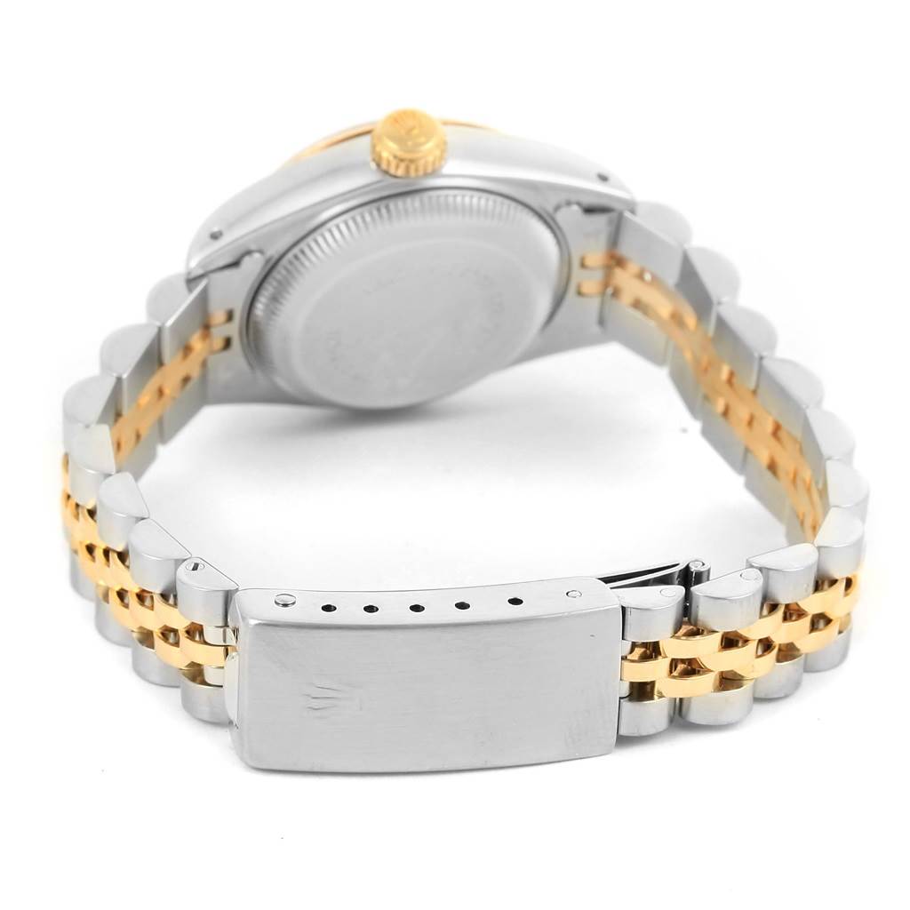 This image shows the back of a Rolex Datejust 69173 Women's Steel and Gold (two tone) Beige Dial 69173 Women's Steel and Gold (two tone) Beige Dial watch, focusing on the case back, bracelet, and clasp.