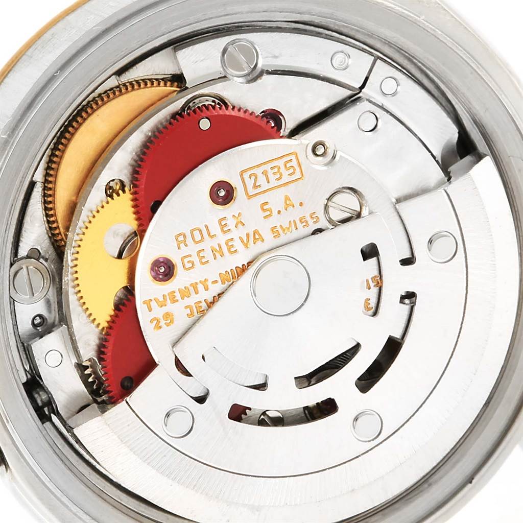 The image shows the internal movement mechanism of a Rolex Datejust 69173 Women's Stainless Steel Champagne Dial 69173 Women's Stainless Steel Champagne Dial watch from a close-up angle.