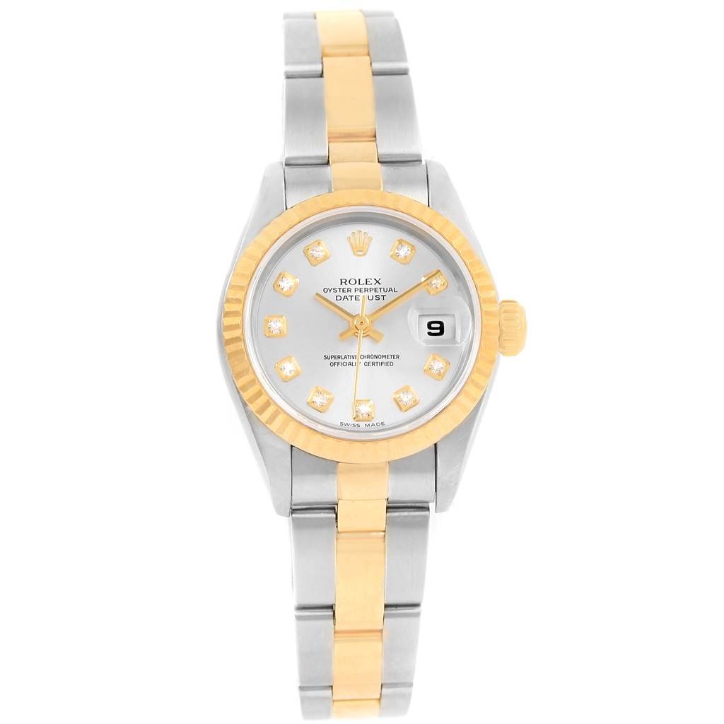 The image shows a front-facing view of the Rolex Datejust 79163 Women's Steel and Gold (two tone) Silver Dial 79163 Women's Steel and Gold (two tone) Silver Dial, displaying the watch face, bezel, and two-tone bracelet.