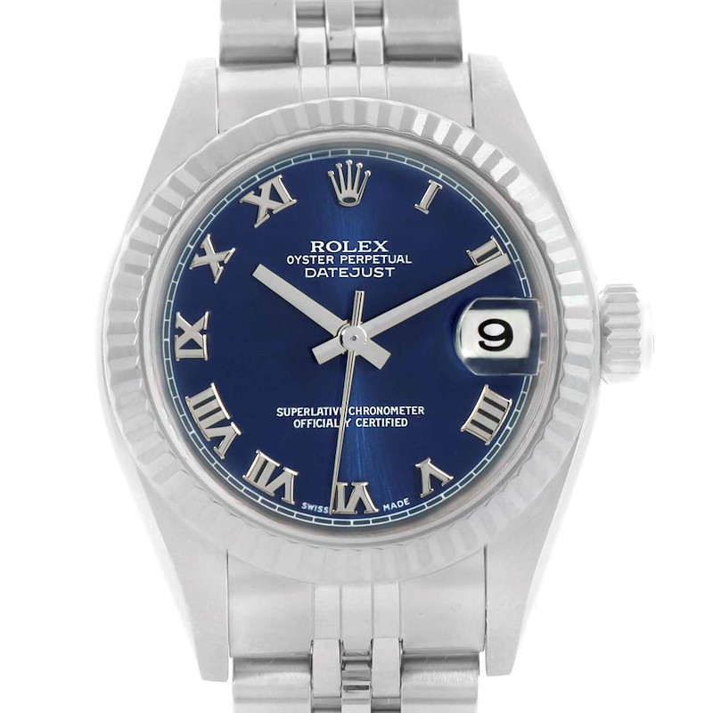 Rolex Datejust Ladies Steel White Gold Blue Roman Dial Watch 69174 SwissWatchExpo