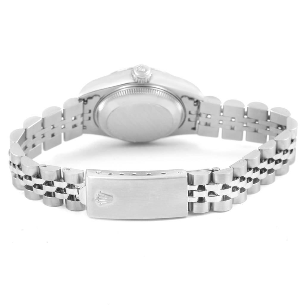 This image shows the backside and bracelet clasp of a Rolex Datejust 69174 Women's Stainless Steel Blue Dial 69174 Women's Stainless Steel Blue Dial watch.