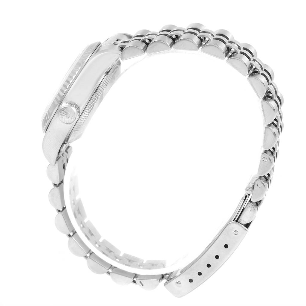 The image shows the side view and bracelet of a Rolex Datejust 79174 Women's Stainless Steel Silver Dial 79174 Women's Stainless Steel Silver Dial watch.