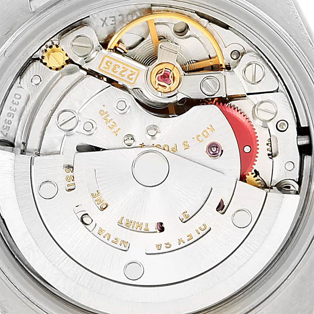 This image shows the inner mechanical movement of a Rolex Datejust 79174 Women's Stainless Steel Silver Dial 79174 Women's Stainless Steel Silver Dial watch, viewed from the back.