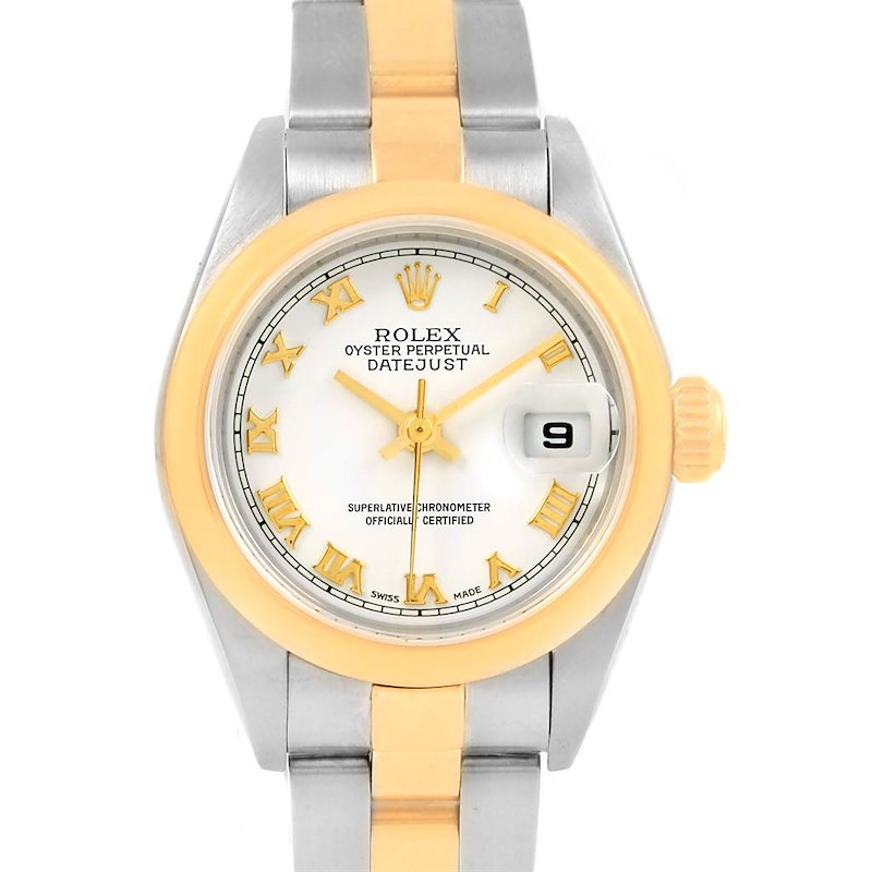 Rolex Datejust Steel Yellow Gold White Roman Dial Ladies Watch 79163 SwissWatchExpo