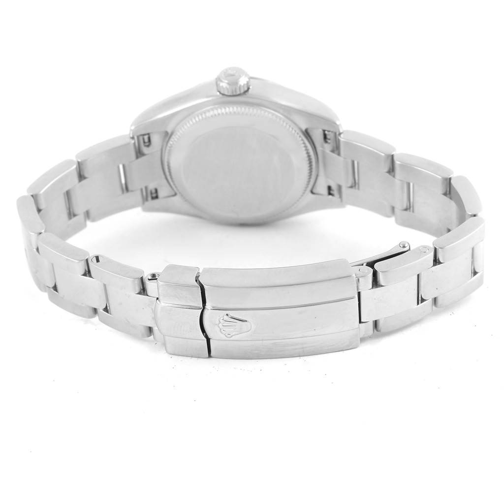 The image shows the back view of the Rolex Datejust 179160 Women's Stainless Steel Silver Dial 179160 Women's Stainless Steel Silver Dial watch, highlighting the clasp and case back.