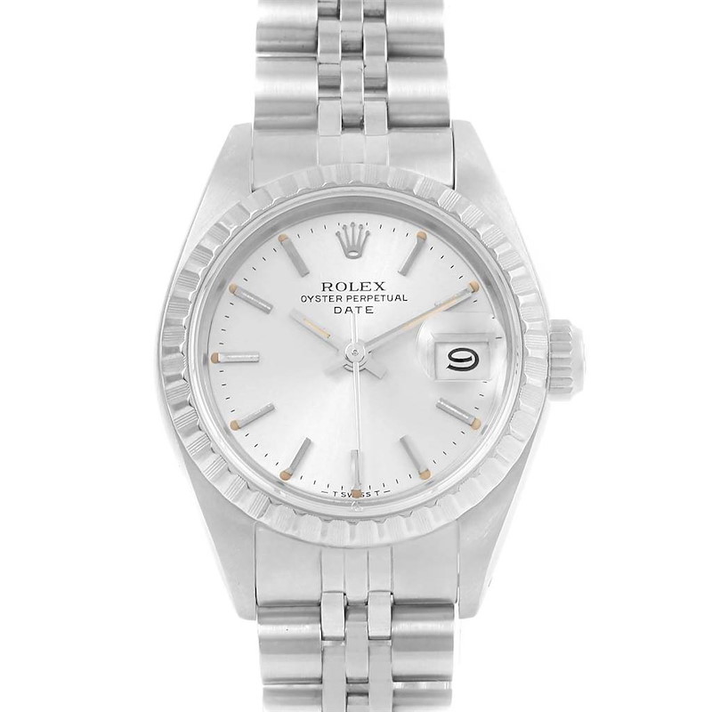 Rolex Date Silver Baton Dial Automatic Steel Ladies Watch 69240 SwissWatchExpo