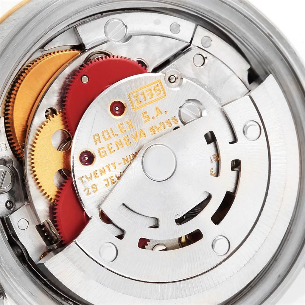 This image shows a close-up view of the internal movement mechanism of a Rolex Datejust 69173 Women's Stainless Steel Blue Dial 69173 Women's Stainless Steel Blue Dial watch.