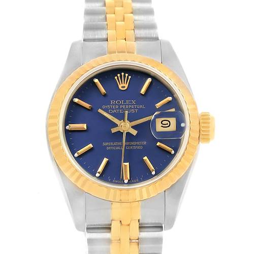 Photo of Rolex Datejust Steel Yellow Gold Blue Baton Dial Ladies Watch 69173