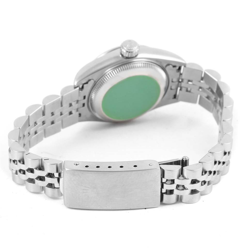 This image shows the back case and bracelet of a Rolex Datejust 69174 Women's Stainless Steel Silver Dial 69174 Women's Stainless Steel Silver Dial watch from a rear angle.