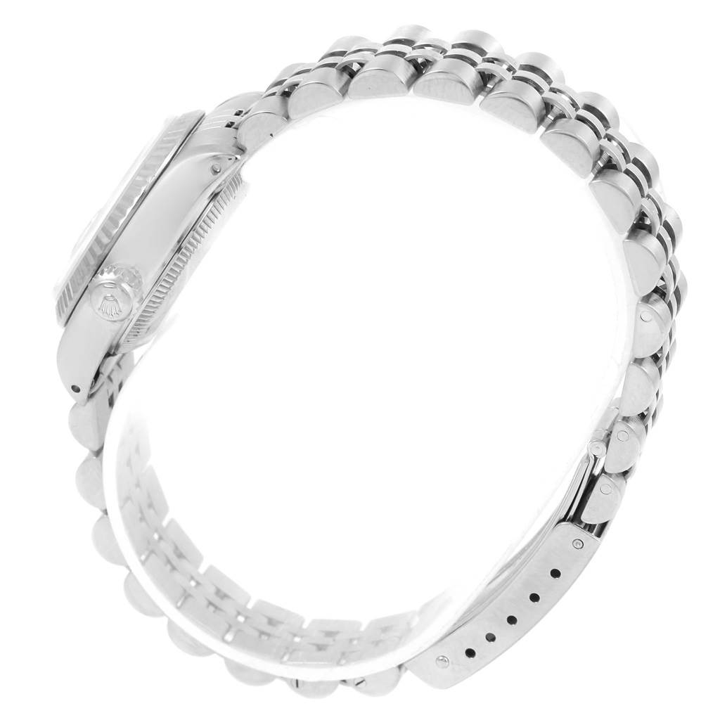 The image shows a side view of the Rolex Datejust 69174 Women's Stainless Steel Silver Dial 69174 Women's Stainless Steel Silver Dial watch focusing on the bracelet and part of the case.