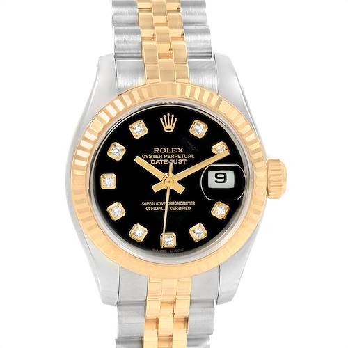 Photo of Rolex Datejust 26 Steel Yellow Gold Black Diamond Dial Ladies Watch 179173