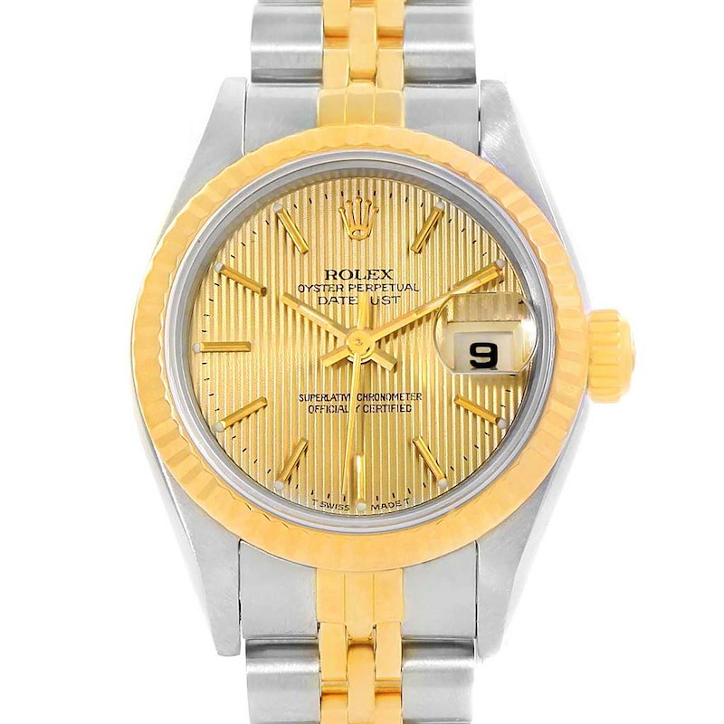 Rolex Datejust Steel Yellow Gold Tapestry Dial 26mm Ladies Watch 69173 SwissWatchExpo
