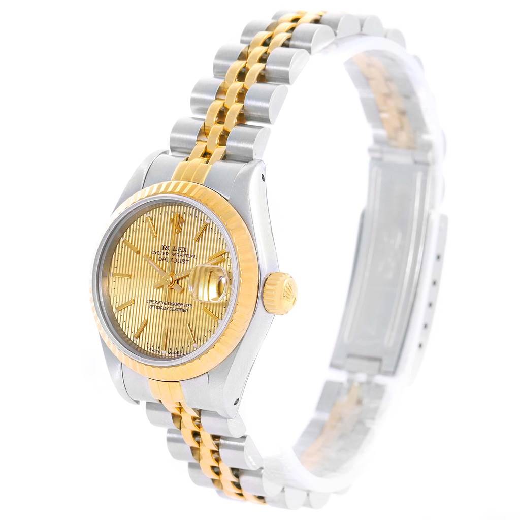 The image shows a Rolex Datejust 69173 Women's Stainless Steel Champagne Dial 69173 Women's Stainless Steel Champagne Dial watch at a three-quarter angle, highlighting the face, bezel, crown, and bracelet.