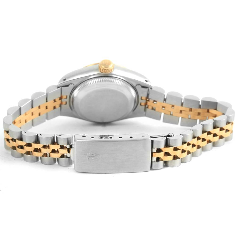 The image shows the back view of a Rolex Datejust 69173 Women's Stainless Steel Champagne Dial 69173 Women's Stainless Steel Champagne Dial model, highlighting its bracelet and clasp.