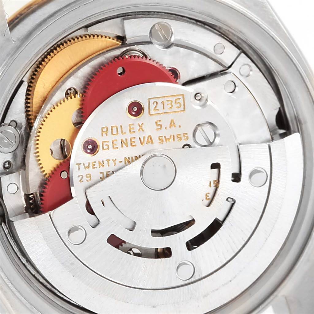 This image shows the internal mechanism of a Rolex Datejust 69173 Women's Stainless Steel Champagne Dial 69173 Women's Stainless Steel Champagne Dial watch, focusing on its movement parts.