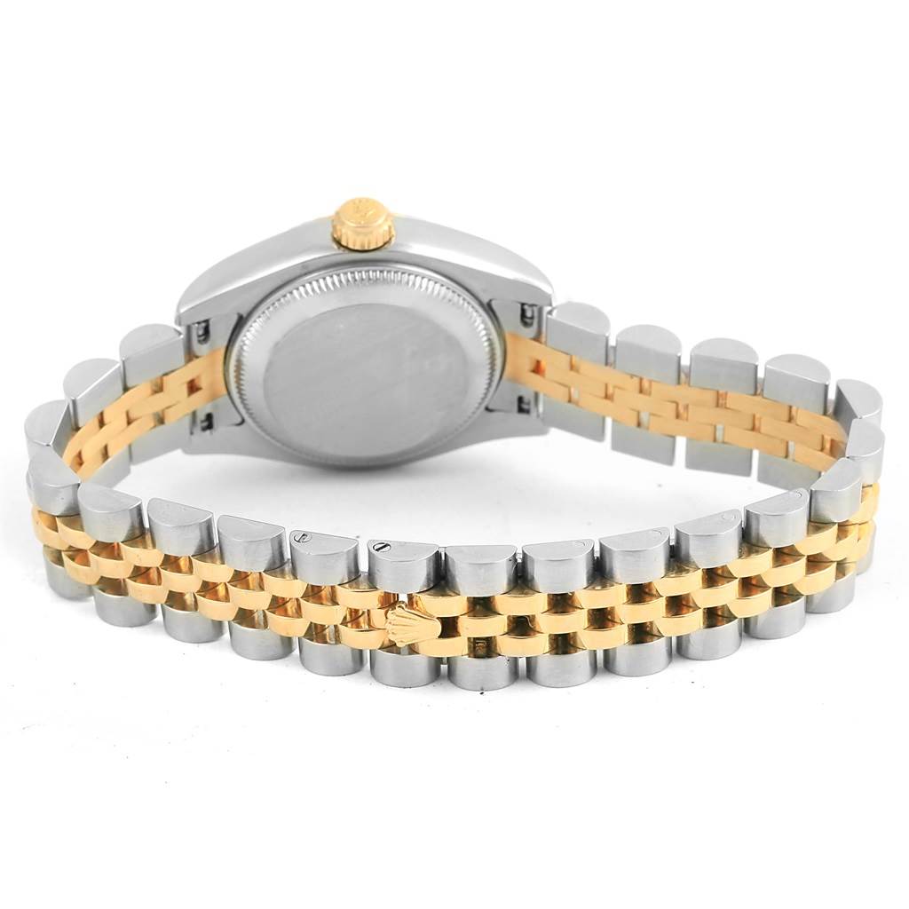The image shows the back and bracelet of a Rolex Datejust 179173 Women's Steel and Gold (two tone) Silver Dial 179173 Women's Steel and Gold (two tone) Silver Dial watch, focusing on the two-tone metal links.
