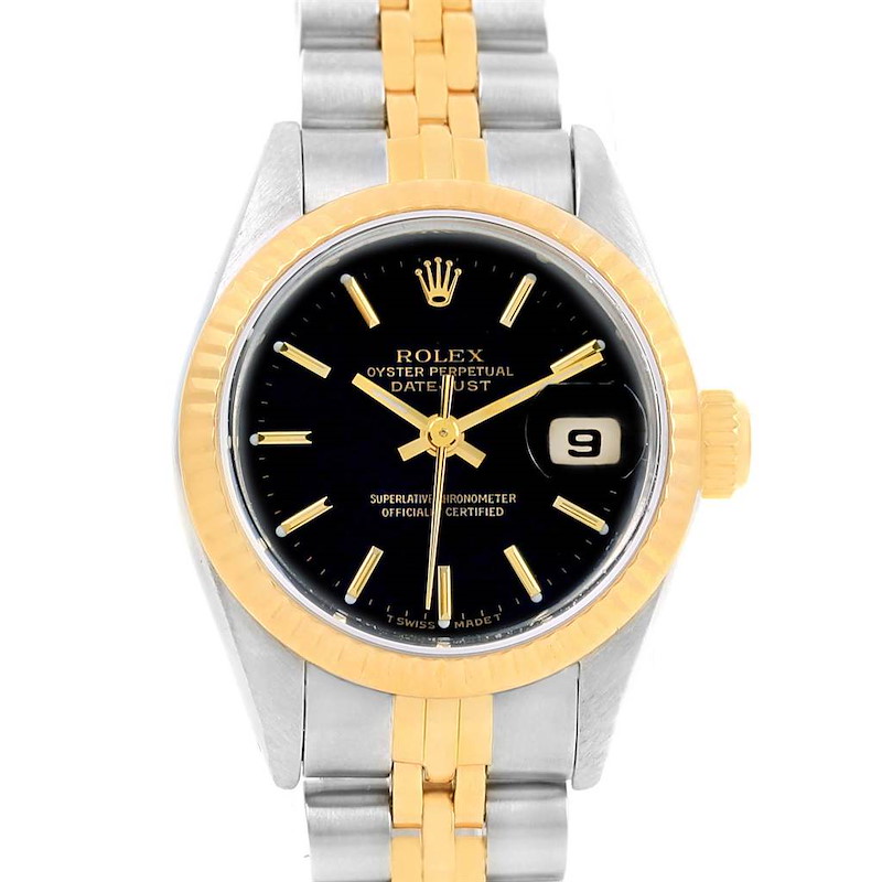 Rolex Datejust Steel Yellow Gold Black Dial 26mm Ladies Watch 69173 SwissWatchExpo
