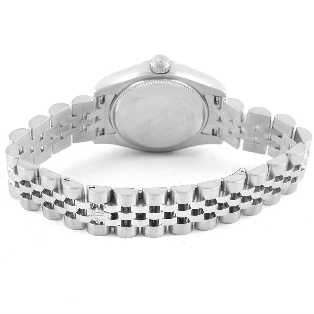 This image shows the backside and bracelet of a Rolex Datejust 179174 Women's Stainless Steel Pink Dial 179174 Women's Stainless Steel Pink Dial watch, focusing on the case back and jubilee band.