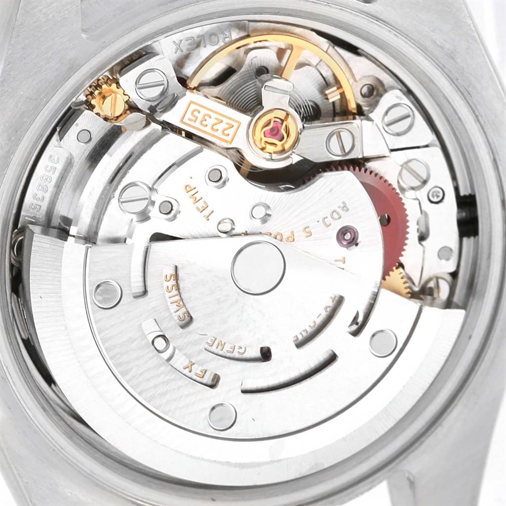 The image shows the backside and movement mechanism of the Rolex Datejust 179383 Women's Steel and Gold (two tone) Black Dial 179383 Women's Steel and Gold (two tone) Black Dial watch.