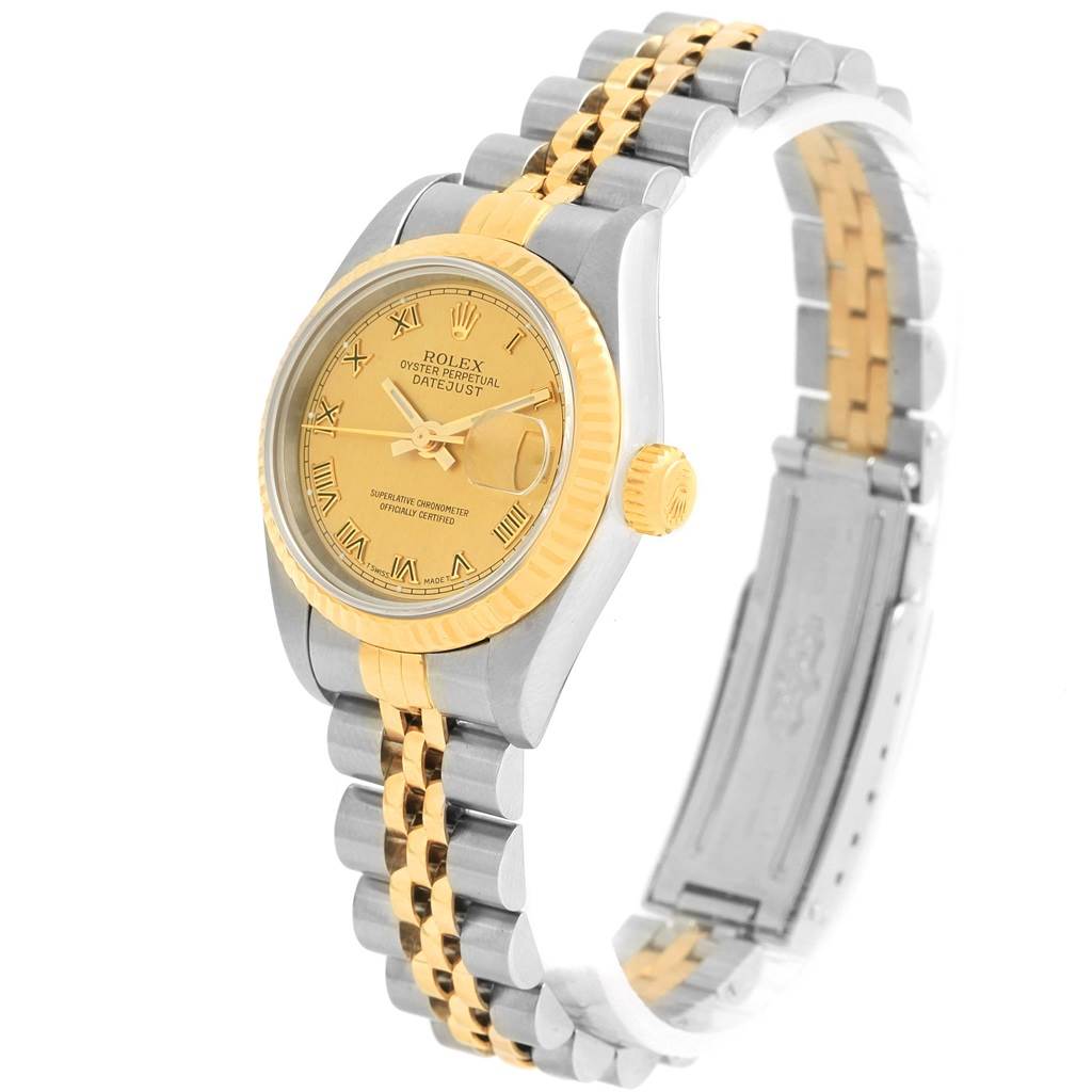 The image shows a Rolex Datejust 69173 Women's Stainless Steel Champagne Dial 69173 Women's Stainless Steel Champagne Dial watch at a three-quarter angle, highlighting the face, bezel, bracelet, and clasp.
