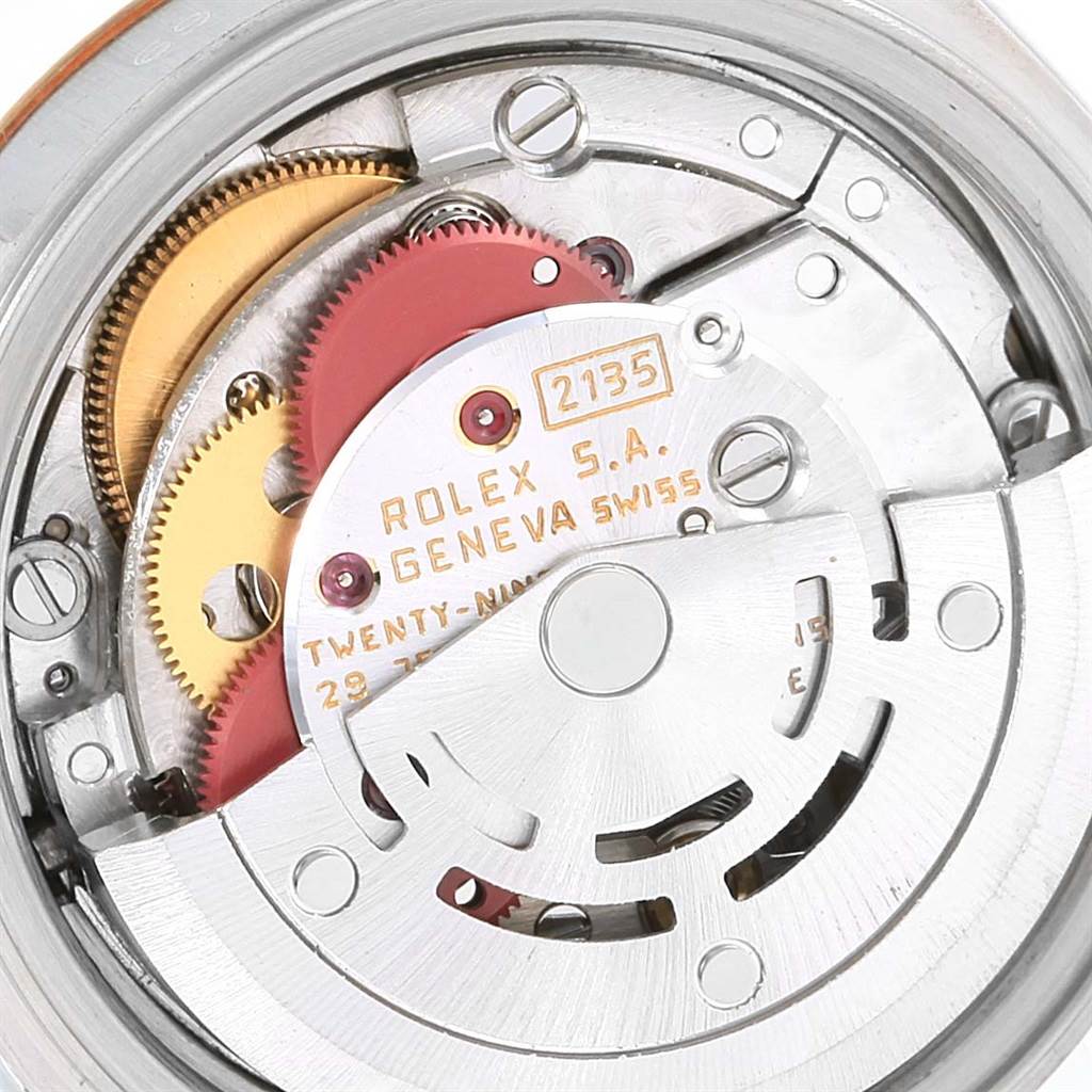 The image shows a close-up angle of the internal movement mechanism of a Rolex Datejust 69173 Women's Stainless Steel Champagne Dial 69173 Women's Stainless Steel Champagne Dial watch.