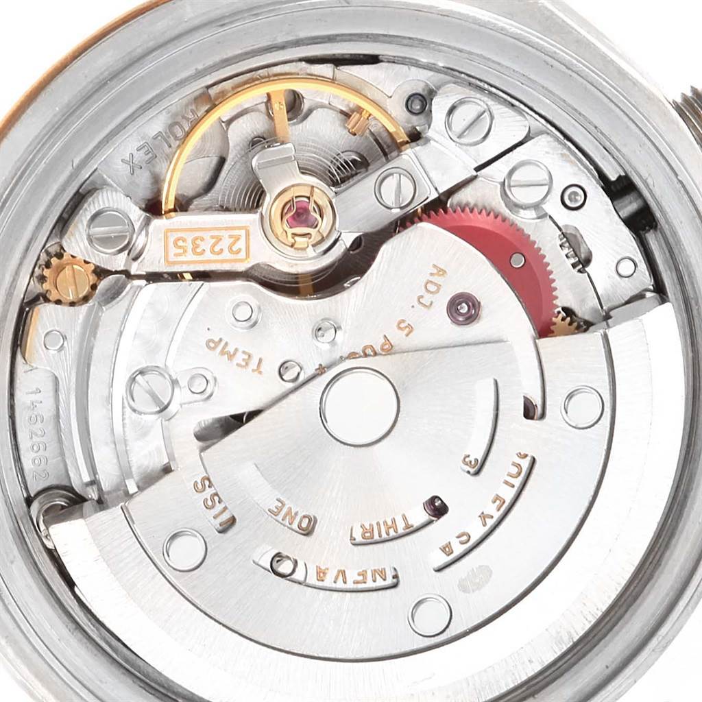 This image shows the internal mechanical movement of a Rolex Datejust 79173 Women's Steel and Gold (two tone) White Dial 79173 Women's Steel and Gold (two tone) White Dial watch, viewed from the back.