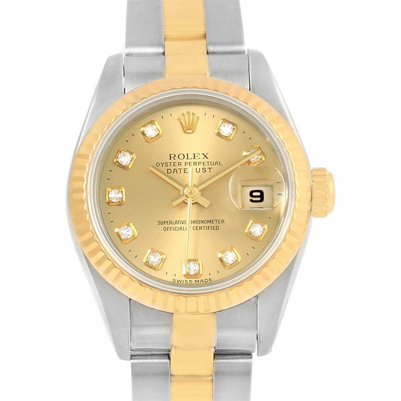 Rolex Datejust 26 Yellow Gold Steel Diamond Dial Ladies Watch 69173 SwissWatchExpo