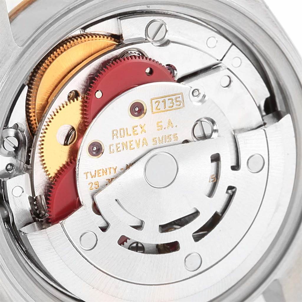 The image shows a close-up of the movement mechanism from the back of a Rolex Datejust 69173 Women's Stainless Steel Champagne Dial 69173 Women's Stainless Steel Champagne Dial watch.