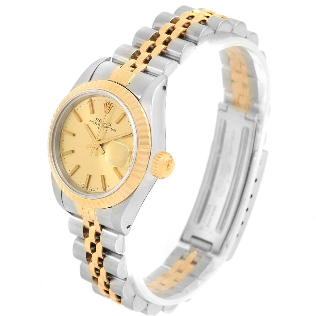 The image shows a Rolex Datejust 69173 Women's Stainless Steel Champagne Dial 69173 Women's Stainless Steel Champagne Dial watch at an angled frontal view, highlighting its two-tone bracelet, bezel, and dial.