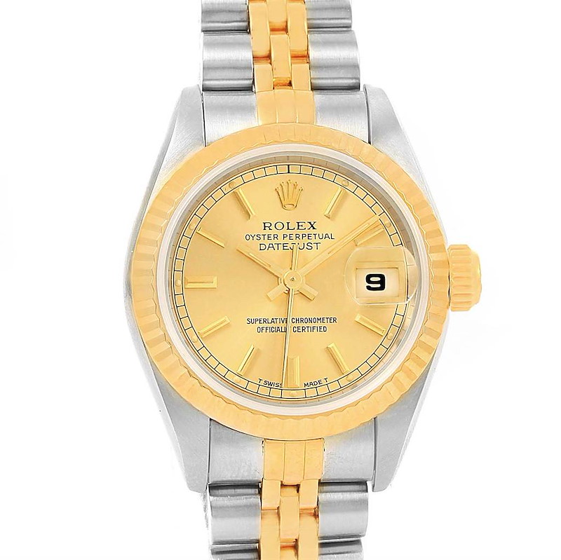 Rolex Datejust Steel Yellow Gold Fluted Bezel 26mm Womens Watch 69173 SwissWatchExpo