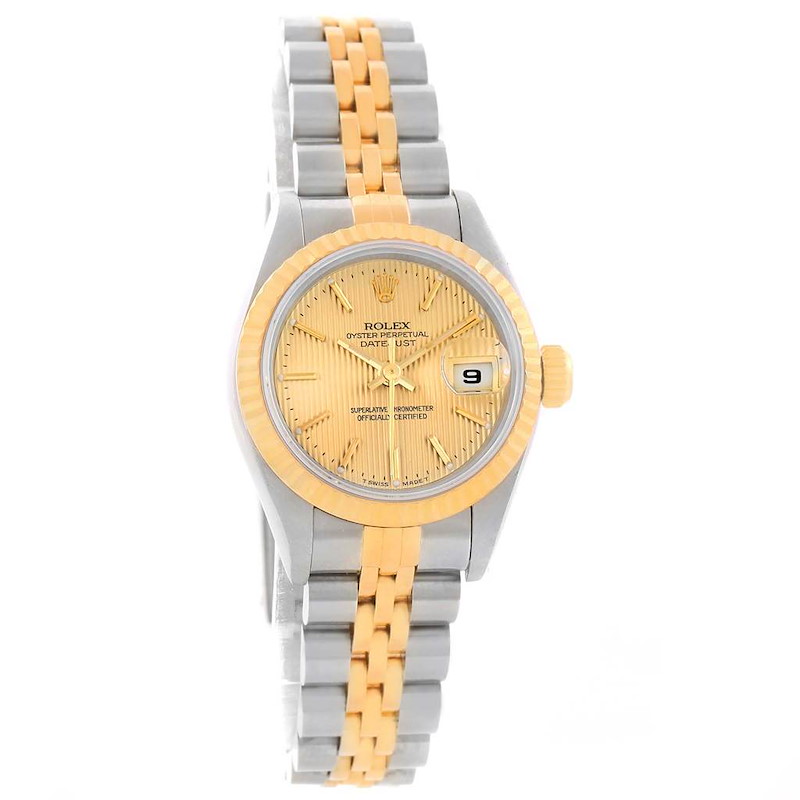 Rolex Datejust Steel Yellow Gold Champagne Tapestry Dial Ladies Watch 79173 SwissWatchExpo