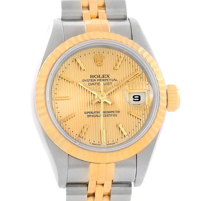 Rolex Datejust Steel Yellow Gold Champagne Tapestry Dial Ladies Watch 79173 SwissWatchExpo