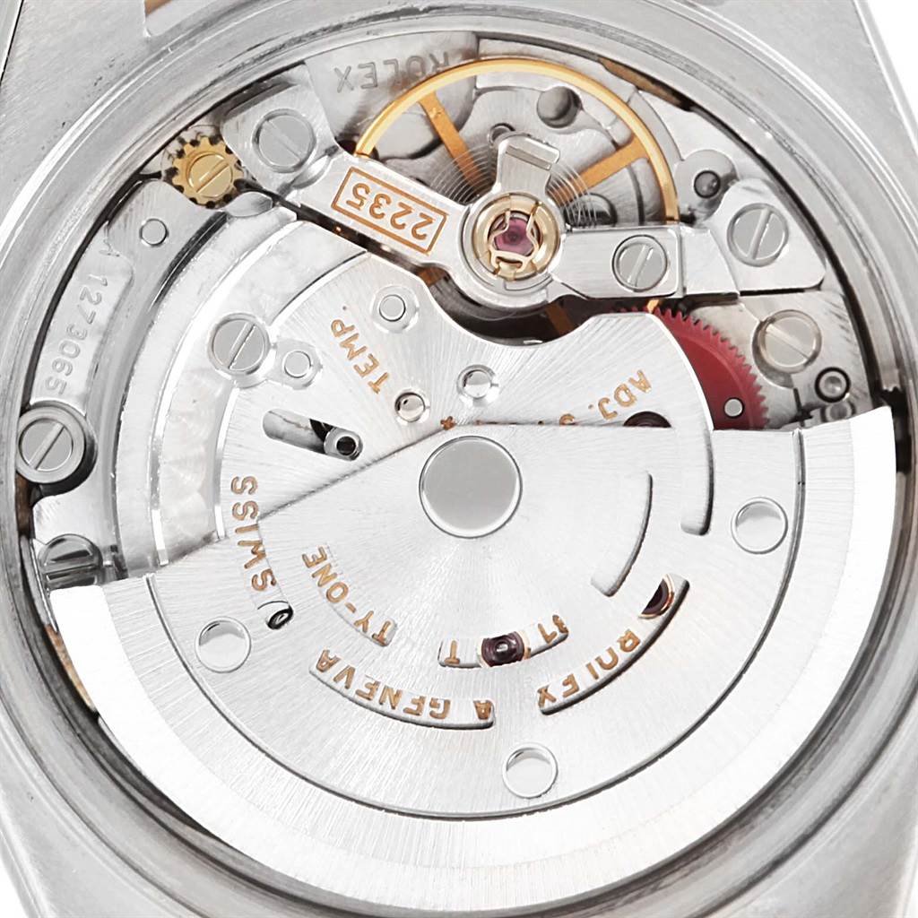 The image shows a close-up view of the internal movement of the Rolex Datejust 79173 Women's Steel and Gold (two tone) Champagne Dial 79173 Women's Steel and Gold (two tone) Champagne Dial watch.