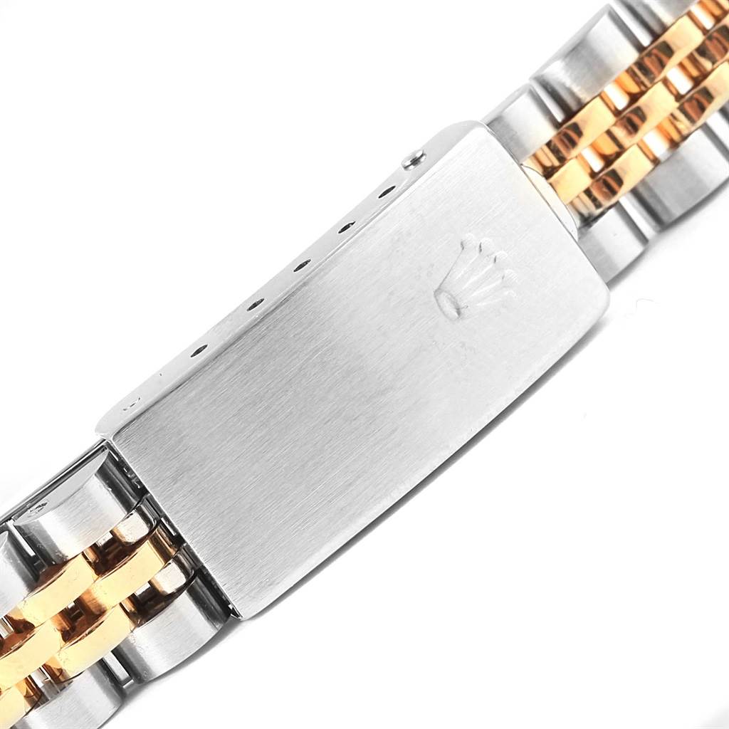 This image shows the clasp and part of the bracelet of a Rolex Datejust 69173 Women's Stainless Steel Silver Dial 69173 Women's Stainless Steel Silver Dial watch.
