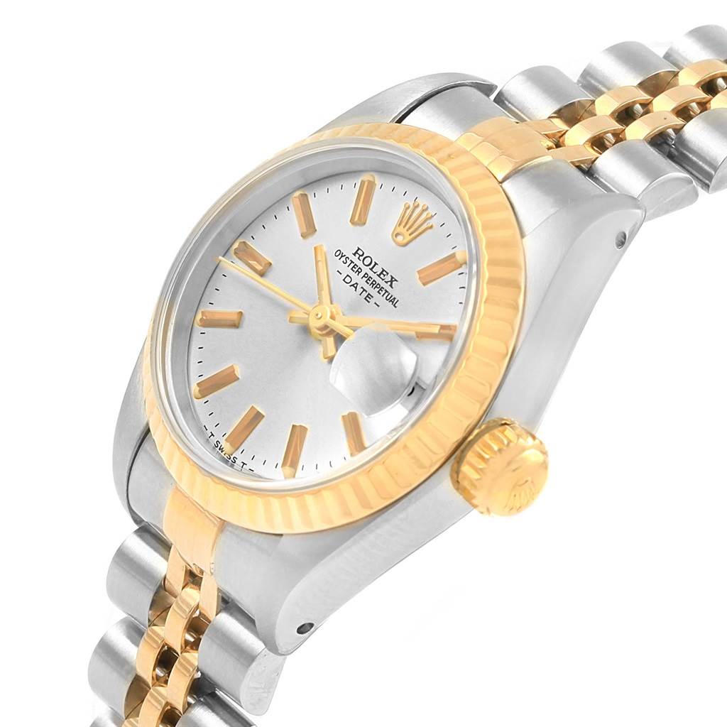 The image shows a Rolex Datejust 69173 Women's Stainless Steel Silver Dial 69173 Women's Stainless Steel Silver Dial watch at an angled view, highlighting the dial, bezel, crown, and part of the bracelet.