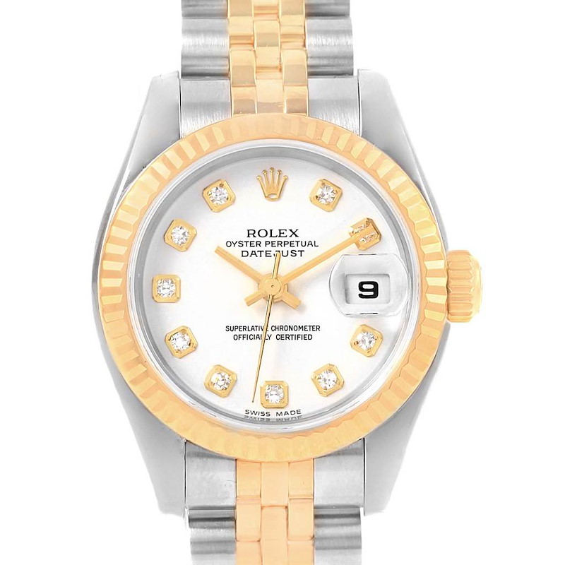 Rolex Datejust Steel Yellow Gold Diamond Dial Watch 179173 Box Papers SwissWatchExpo