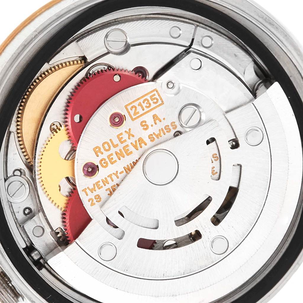 This image shows a close-up of the movement and internal mechanics of a Rolex Datejust 69173 Women's Stainless Steel Silver Dial 69173 Women's Stainless Steel Silver Dial watch.