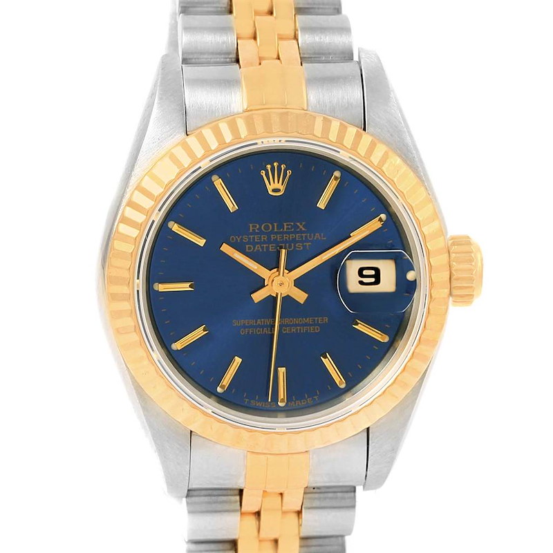 Rolex Datejust Steel Yellow Gold Blue Baton Dial Ladies Watch 69173 SwissWatchExpo